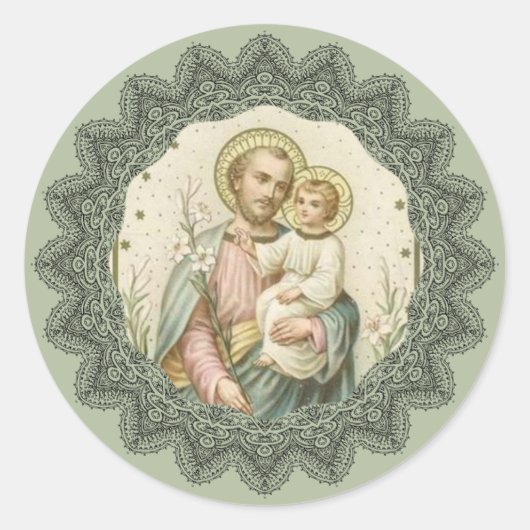 St. Jozef, Kind Jezus, Lily Staff Ronde Sticker (Voorkant)