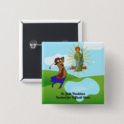 St. Jude Thaddeus & Intrepid Vrouw Golfer Vierkante Button 5,1 Cm (Voorkant /achterkant)