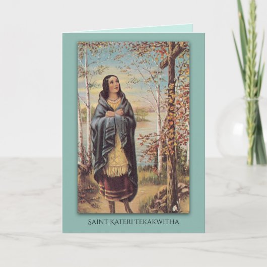 St. Kateri Tekakwitha Indiaan met Rosary Cross Bedankkaart (Voorkant)