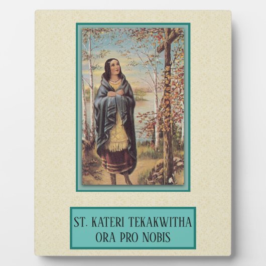 St. Kateri Tekakwitha Indiaan met Rosary Cross Fotoplaat (Voorkant)