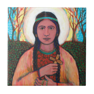 St. Kateri Tekakwitha keramische tegel (4,25 x 4,2 Tegeltje