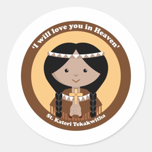 St. Kateri Tekakwitha Ronde Sticker (Voorkant)