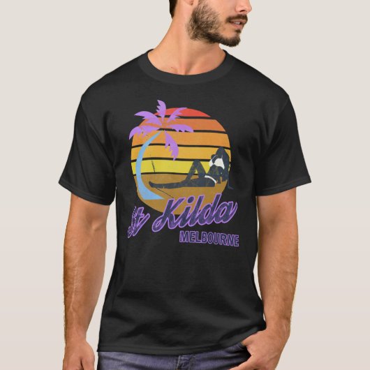 St Kilda Beach Melbourne Victoria Australia Retro T-shirt (Voorkant)