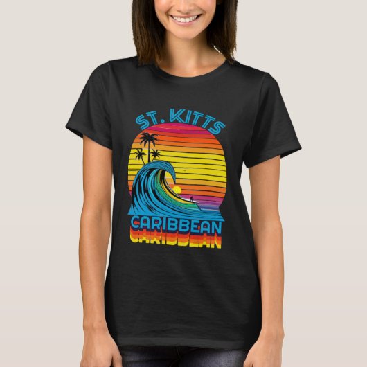 St Kitts Caribbean Retro Throwback Surf & Beach So T-shirt (Voorkant)