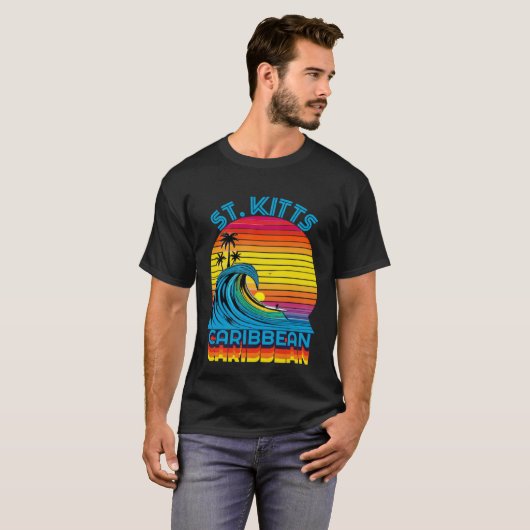St Kitts Caribbean Retro Throwback Surf & Beach So T-shirt (Voorkant volledig)