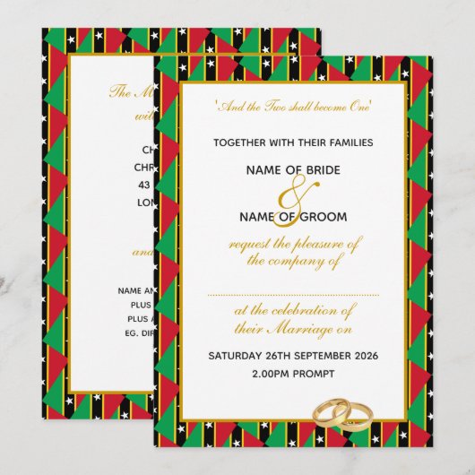 ST KITTS NEVIS Christelijk gouden script huwelijks Kaart (Voorkant / Achterkant)