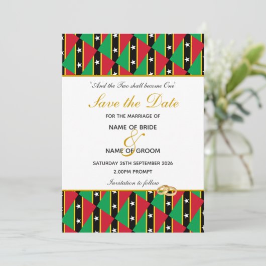 ST KITTS & NEVIS Speciale Bruiloftsviering Save The Date (Staand voorkant)