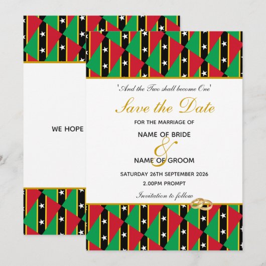 ST KITTS & NEVIS Speciale Bruiloftsviering Save The Date (Voorkant / Achterkant)