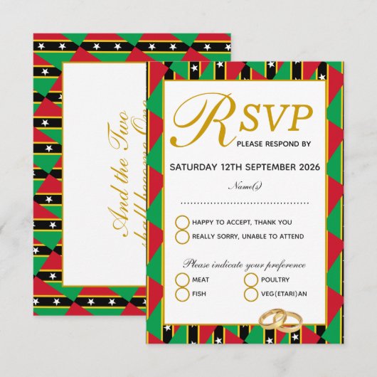 ST KITTS NEVIS Wedding RSVP Response Kaart (Voorkant / Achterkant)