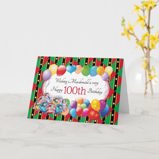 ST KITTS Patriottic Custom Add Name & Age Birthday Kaart (Gele Bloem)