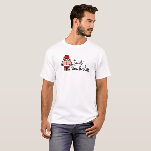 St. Knickerless Funny Mooning Santa Claus Pun Chri T-shirt (Voorkant volledig)