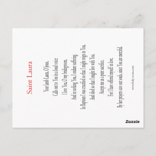 St. Laura Prayer Card Briefkaart (Achterkant)