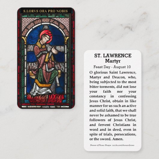 St. Lawrence Religieuze Katholieke Martelaar Praye Plaatskaartje (Voorkant / Achterkant)
