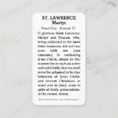 St. Lawrence Religieuze Katholieke Martelaar Praye Plaatskaartje (Achterkant)