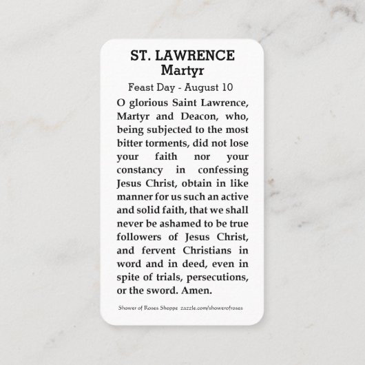 St. Lawrence Religieuze Katholieke Martelaar Praye Plaatskaartje (Achterkant)