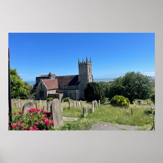St Leonards Church Hythe vanuit de lucht Poster (Voorkant)