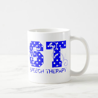 St letters wit en blauw stippen koffiemok