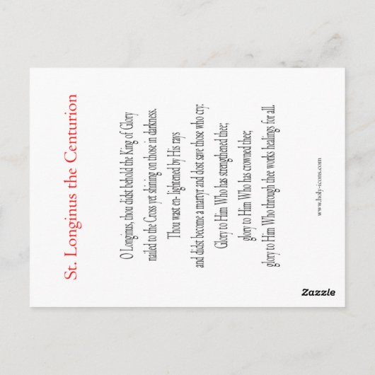 St. Longinus de Centurion Prayer-kaart Briefkaart (Achterkant)