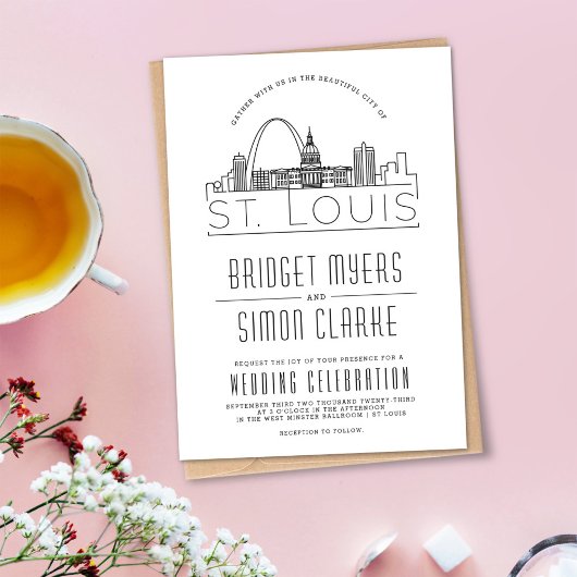 St. Louis bruiloft | Gestileerde Skyline uitnodigi Kaart