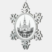 St. Louis Cathedral Sketch Kerstmis Tin Sneeuwvlok Ornament (Rechts)