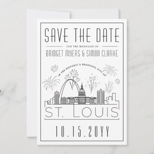 St. Louis City Save the Date | met Vuurwerk Kaart (Voorkant)