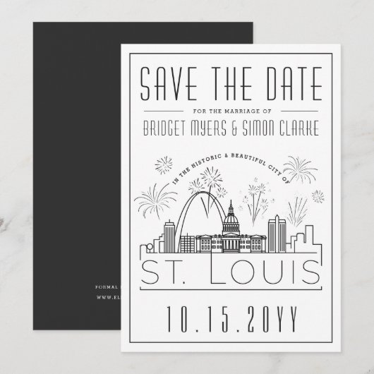 St. Louis City Save the Date | met Vuurwerk Kaart (Voorkant / Achterkant)