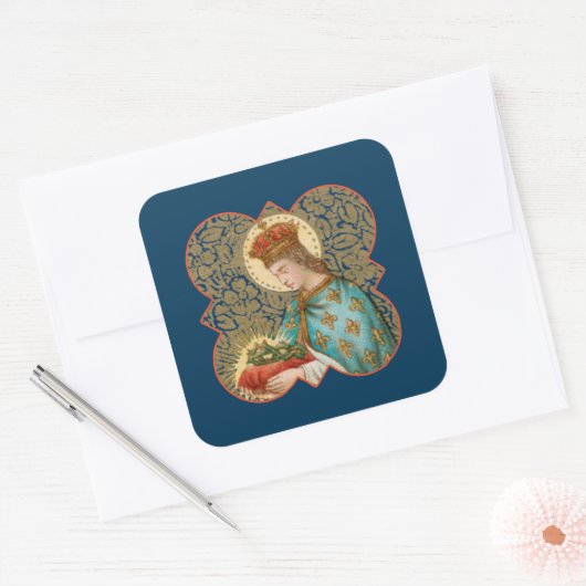 St. Louis de Koning in een Barbed Quatrefoil (BK 0 Vierkante Sticker (Envelop)