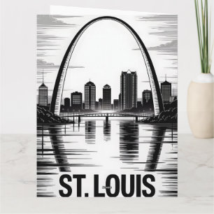St Louis Missouri Silhouet Zwart Wit Houtsnede Kaart