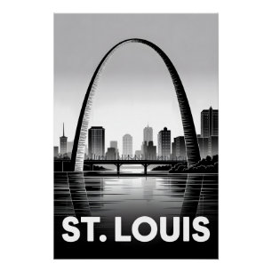 St Louis Missouri Silhouet Zwart Wit Houtsnede Perfect Poster
