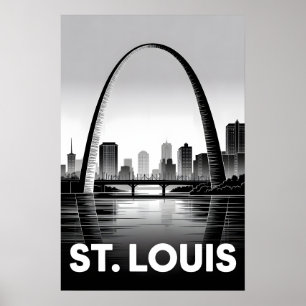 St Louis Missouri Silhouet Zwart Wit Houtsnede Poster