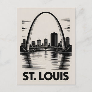 St Louis Missouri Silhouette Zwart Wit Houtsnede Feestdagenkaart