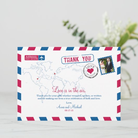 St. Louis Missouri & UK Luchtpost Huwelijk Bedankt Kaart (Staand voorkant)