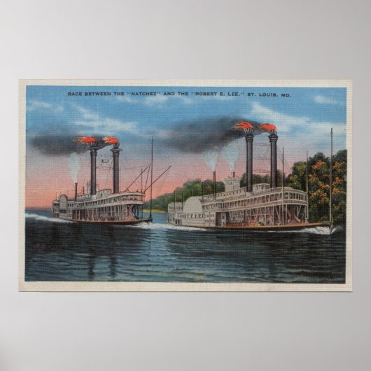 St. Louis, MO - Uitzicht Natchez & Robert E. Lee Poster (Voorkant)