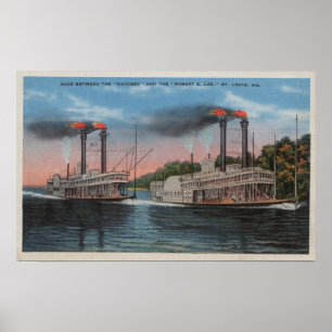St. Louis, MO - Uitzicht van Natchez en Robert E.  Poster