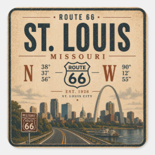 St Louis Route 66 Arch Coördinaten Badge Vierkante Sticker