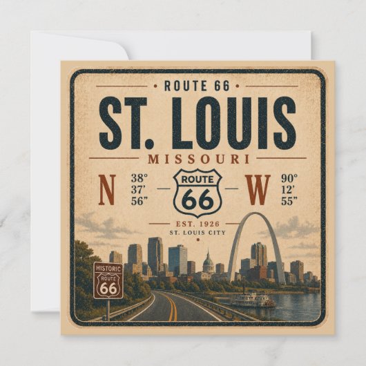 St Louis Route 66 Arch Coördinaten Uitnodiging (Voorkant)