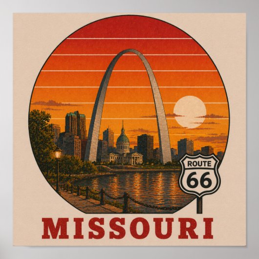 St. Louis Route 66 Arch Zonsondergang Poster (Voorkant)