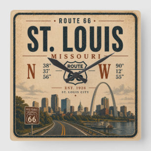 St Louis Route 66 Boog Coördinaten Tijd Vierkante Klok