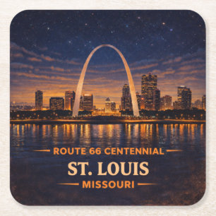 St Louis Route 66 Nacht Silhouette Glow Barware Kartonnen Onderzetters