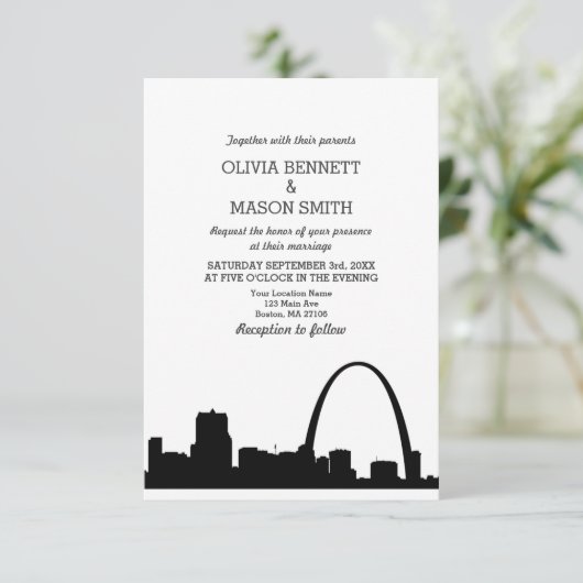 St Louis Skyline Cityscape Wedding Invitation Kaart (Staand voorkant)