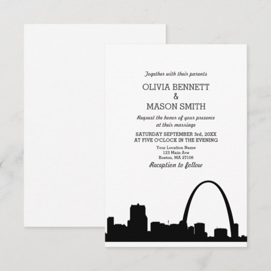 St Louis Skyline Cityscape Wedding Invitation Kaart (Voorkant / Achterkant)