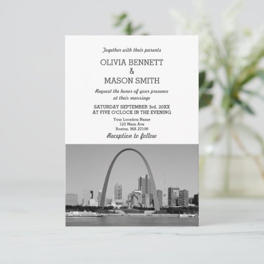 St Louis Skyline Cityscape Wedding Invitation Kaart (Staand voorkant)