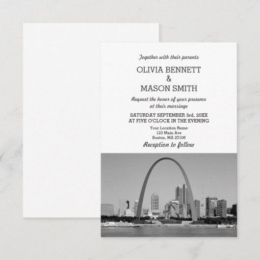 St Louis Skyline Cityscape Wedding Invitation Kaart (Voorkant / Achterkant)