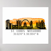 St. Louis Skyline Map Coordinates Poster (Voorkant)