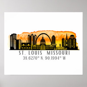 St. Louis Skyline Map Coordinates Poster