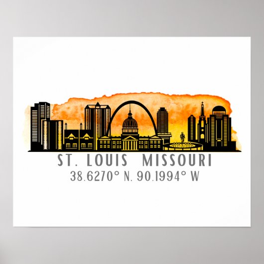 St. Louis Skyline Map Coordinates Poster (Voorkant)