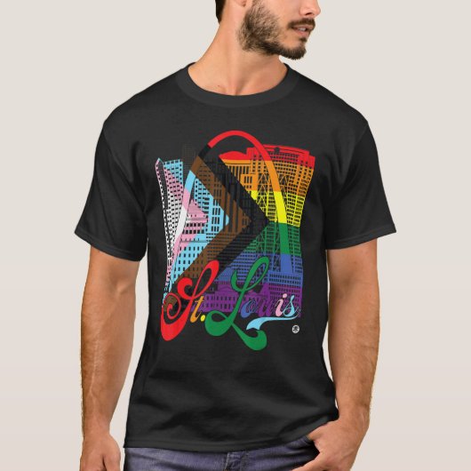 St Louis Skyline Squared Progress Pride vlag T-shirt (Voorkant)