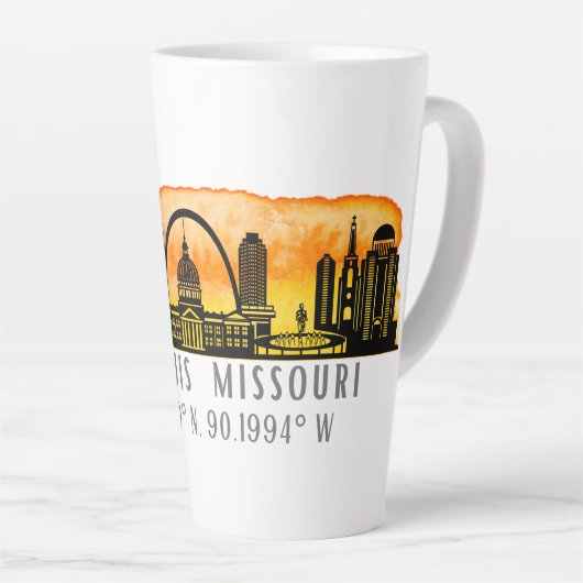 St. Louis Sunset Skyline Map Coordinates Latte Mok (Rechterhoek)