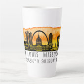 St. Louis Sunset Skyline Map Coordinates Latte Mok (Voorkant)
