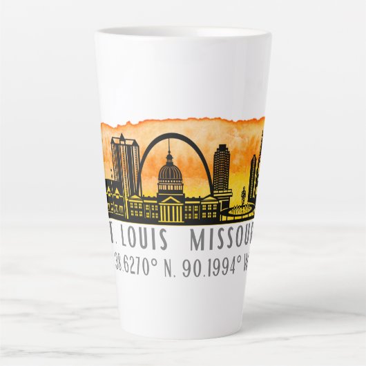 St. Louis Sunset Skyline Map Coordinates Latte Mok (Voorkant)